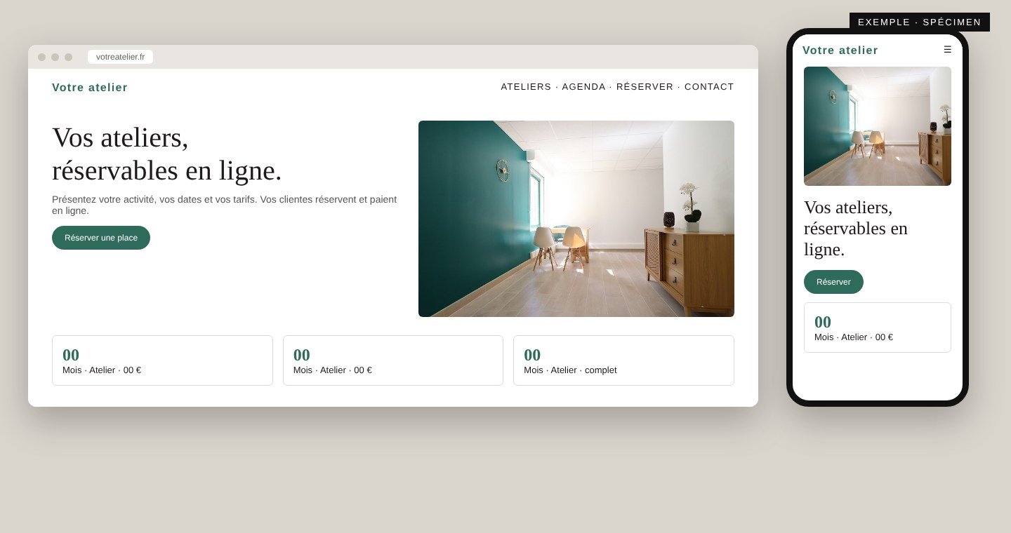 Exemple fictif de Site atelier sur ordinateur et téléphone.